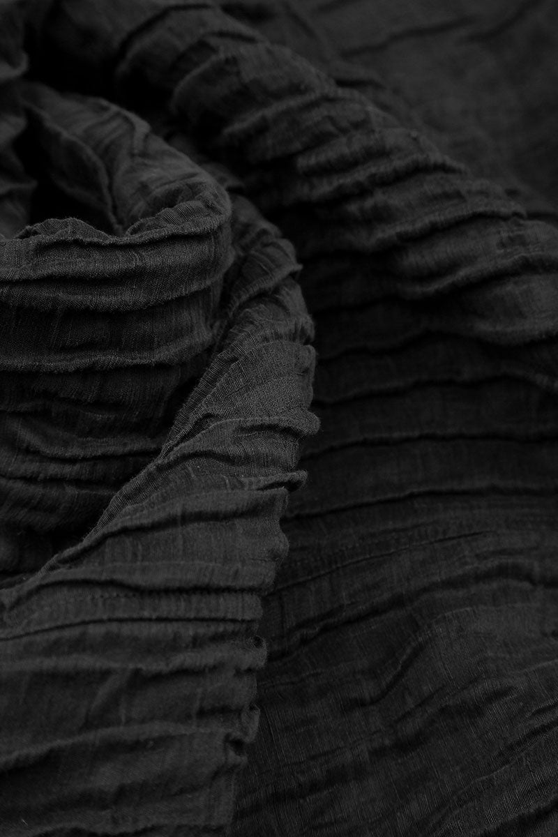 Cowl Neck Crinkled Black Silk Linen Blouse 5