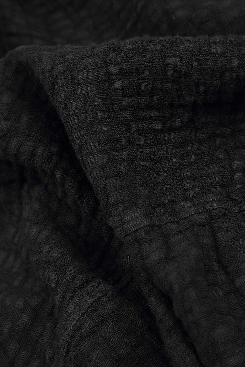 Black Textured Linen Midi Skirt 4