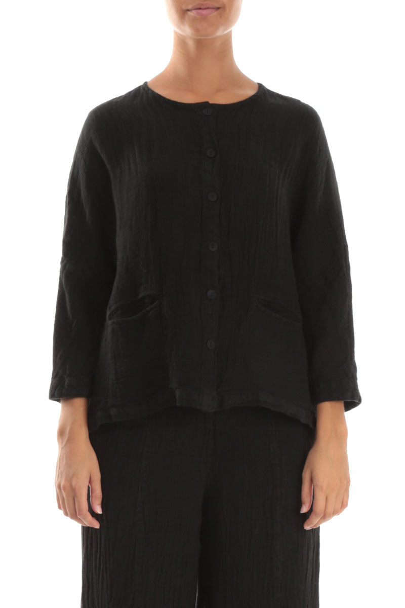 Black Mélange Linen Jacket Blouse 1