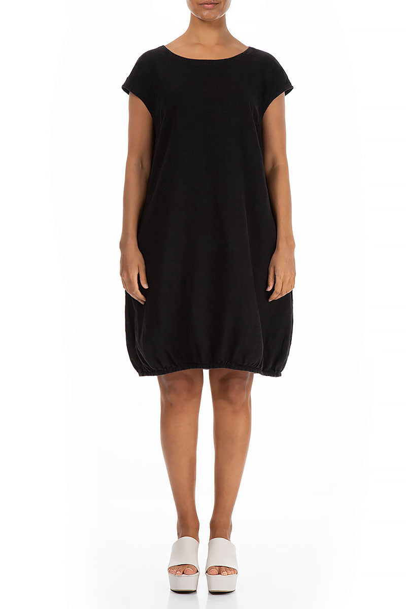 Midi Balloon Black Linen Dress 1