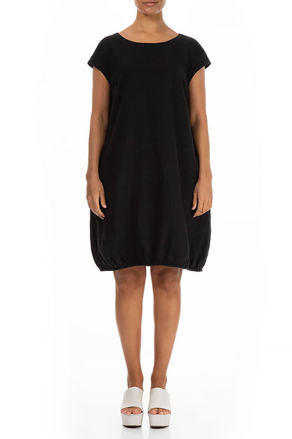 Midi Balloon Black Linen Dress 1