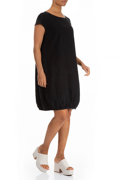 Midi Balloon Black Linen Dress 4