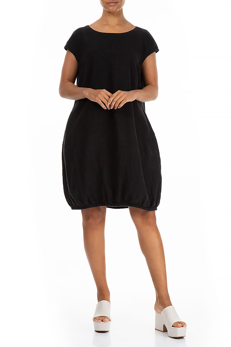 Midi Balloon Black Linen Dress 3
