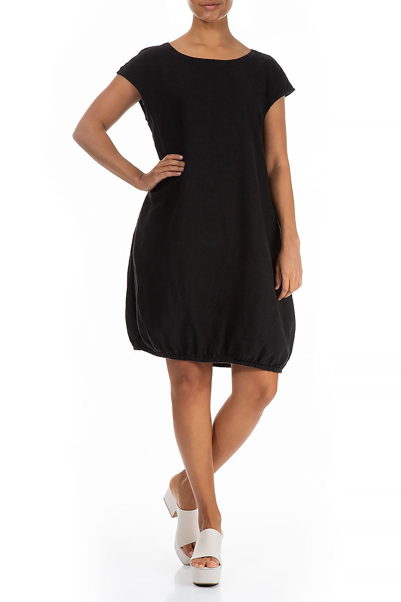 Midi Balloon Black Linen Dress 5