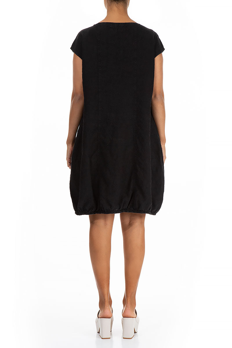 Midi Balloon Black Linen Dress 2