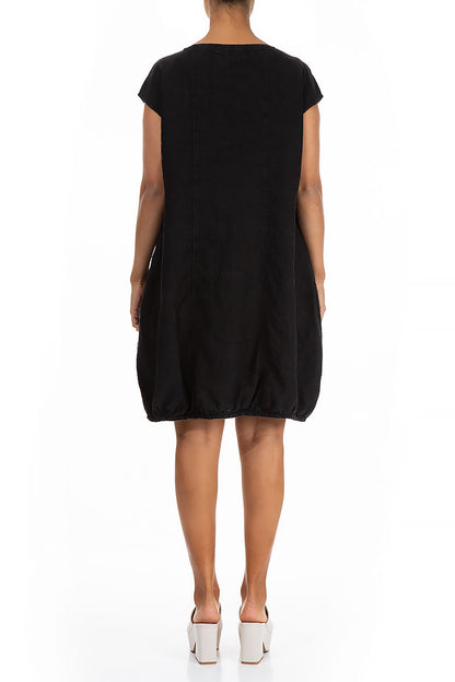 Midi Balloon Black Linen Dress 2