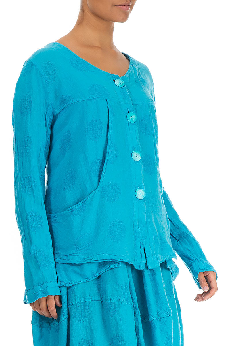 Bubble Pattern Boxy Turquoise Linen Jacket 3