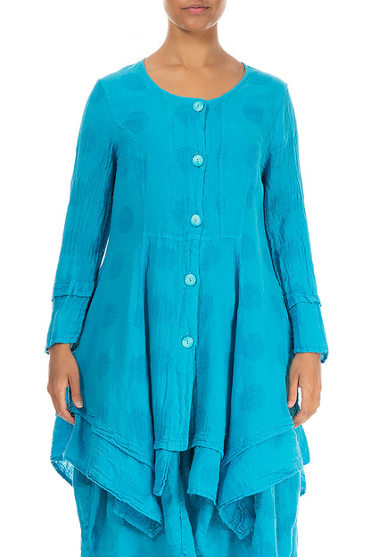 Bubble Pattern Flared Turquoise Linen Jacket 1