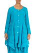 Bubble Pattern Flared Turquoise Linen Jacket 1