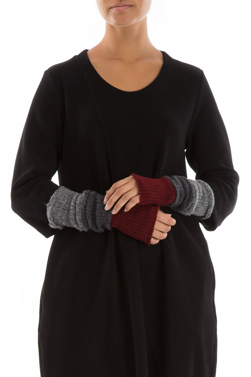 Dark Red &amp; Grey Wool Wristlets 1