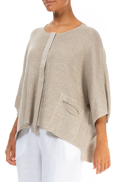 Button Band Boxy Natural Linen Cardigan 3