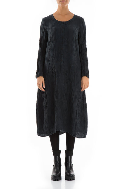Buttoned Crinkled Midnight Blue Dress 1