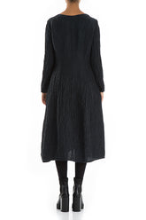 Buttoned Crinkled Midnight Blue Dress 2