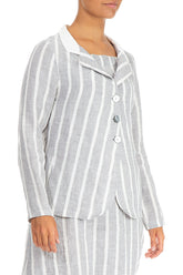 Buttoned Stripy Grey Linen Jacket 3