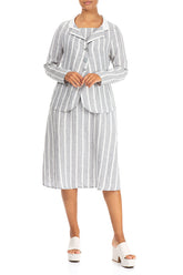 Buttoned Stripy Grey Linen Jacket 4