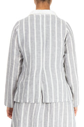 Buttoned Stripy Grey Linen Jacket 2
