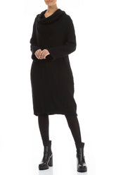 Cowl Neck Black Wool Dress 4