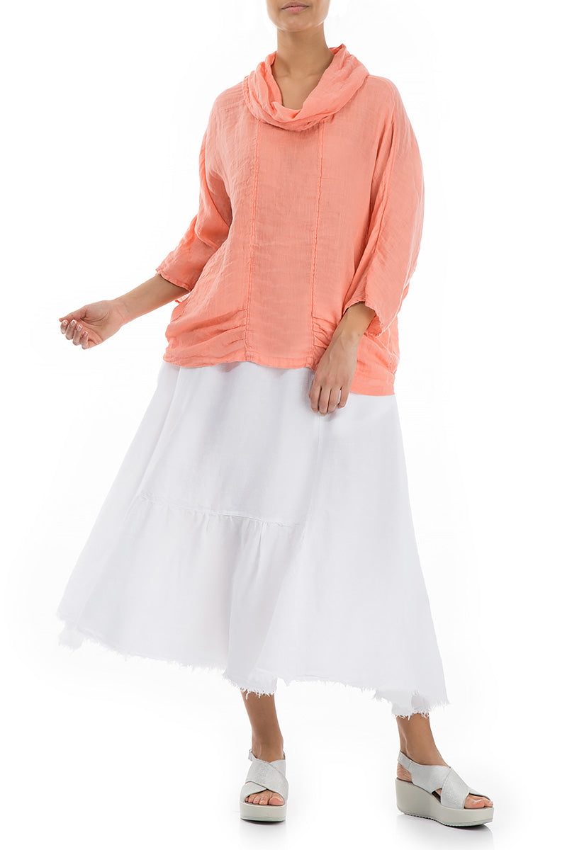 Cowl Neck Coral Linen Blouse 5