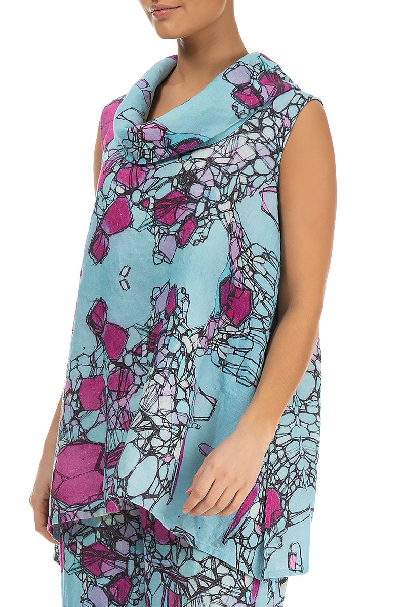 Cowl Neck Sleeveless Gemstone Linen Tunic 3