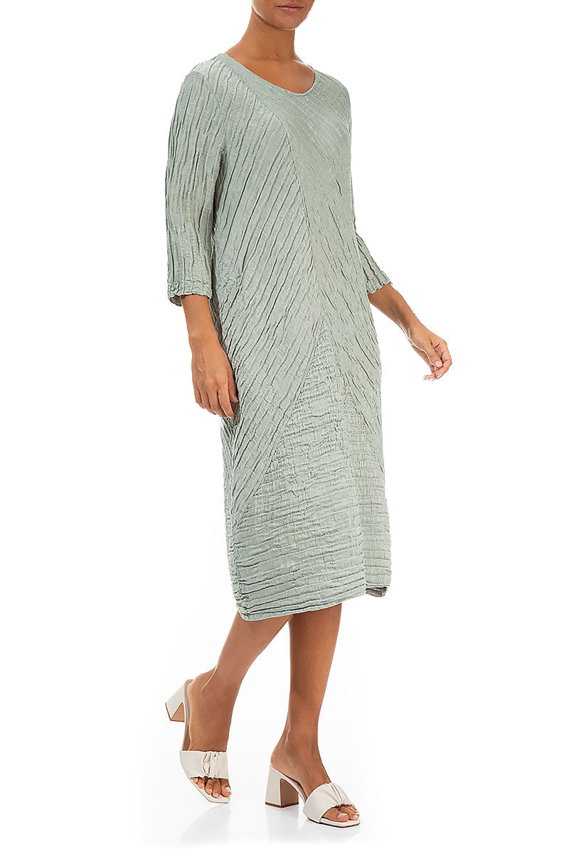 Crinkled Pistachio Silk Linen Midi Dress 4