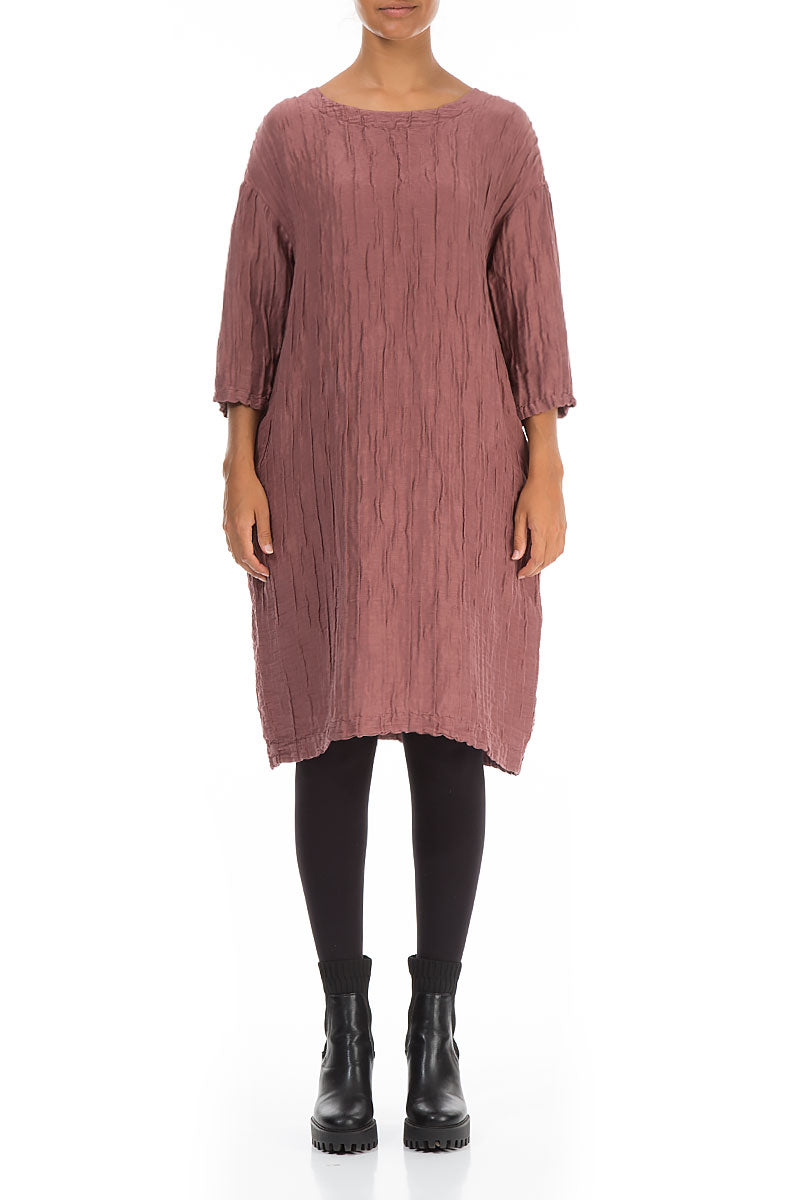 Crinkled Dusty Rose Silk Linen Midi Dress 1