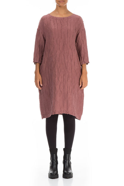 Crinkled Dusty Rose Silk Linen Midi Dress 1