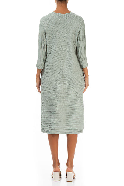 Crinkled Pistachio Silk Linen Midi Dress 2