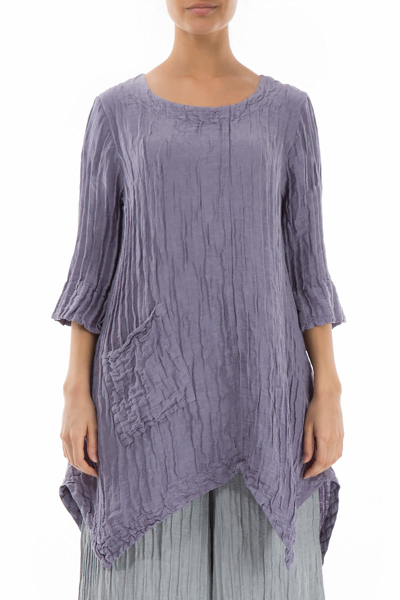 Crinkled Violet Silk Linen Tunic 1