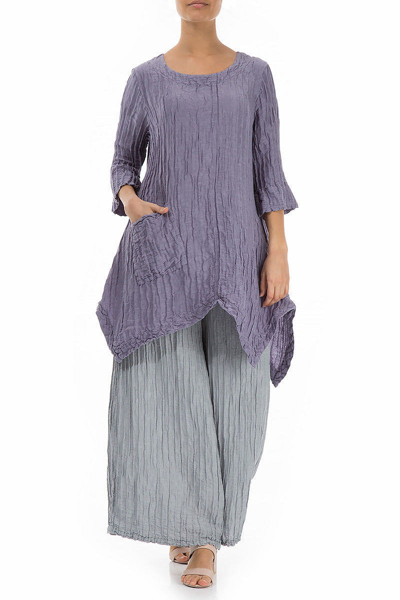 Crinkled Violet Silk Linen Tunic 5