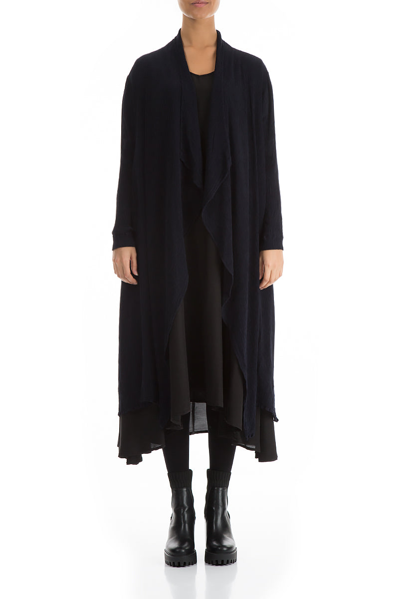 Dark Purple Crinkled Silk Viscose Waterfall Jacket 1