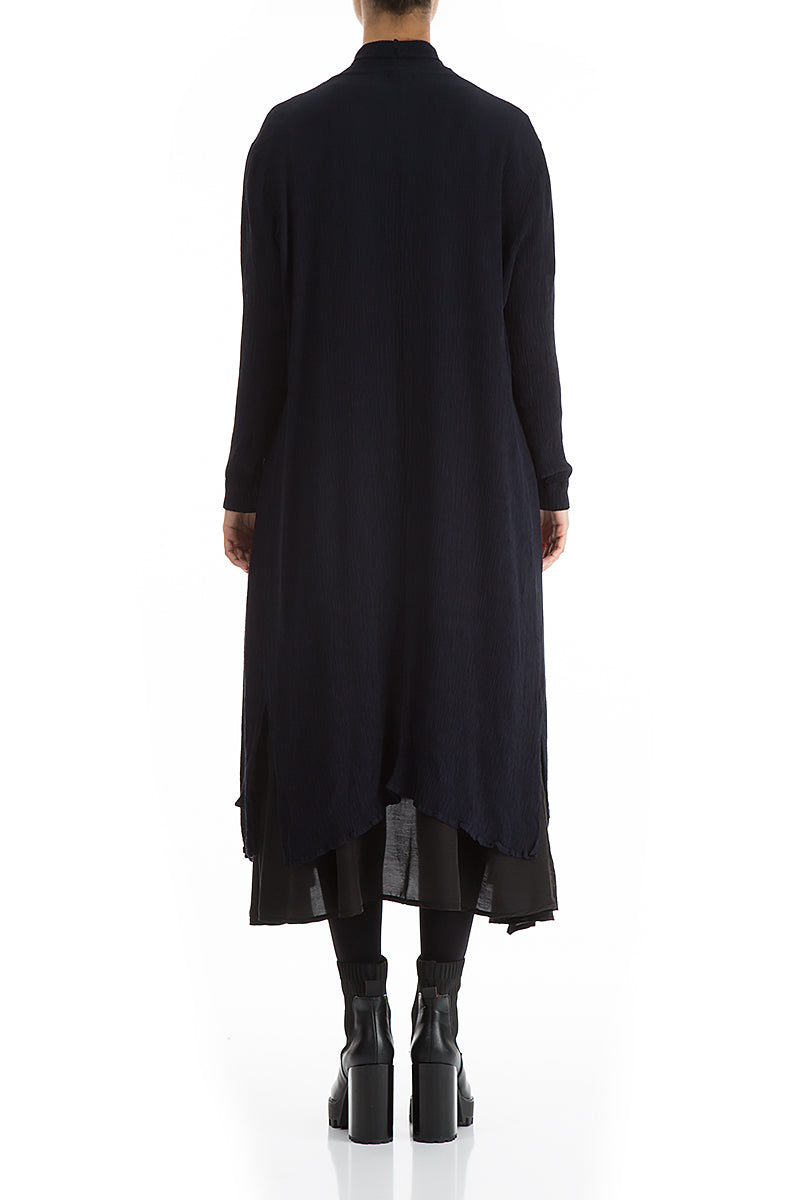 Dark Purple Crinkled Silk Viscose Waterfall Jacket 2