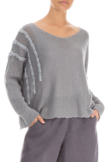 Decorated Boxy Light Grey Linen Jumper 3