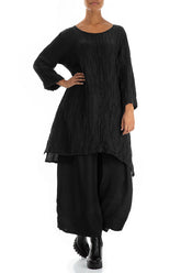 Detachable Collar Crinkled Black Silk Linen Tunic 5