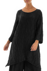 Detachable Collar Crinkled Black Silk Linen Tunic 4