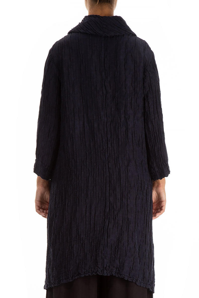 Detachable Collar Crinkled Dark Purple Silk Linen Tunic 2