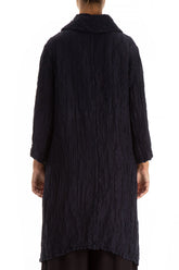Detachable Collar Crinkled Dark Purple Silk Linen Tunic 2