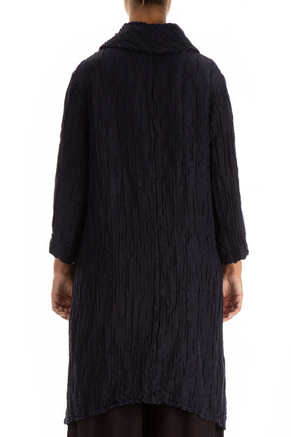 Detachable Collar Crinkled Dark Purple Silk Linen Tunic 2