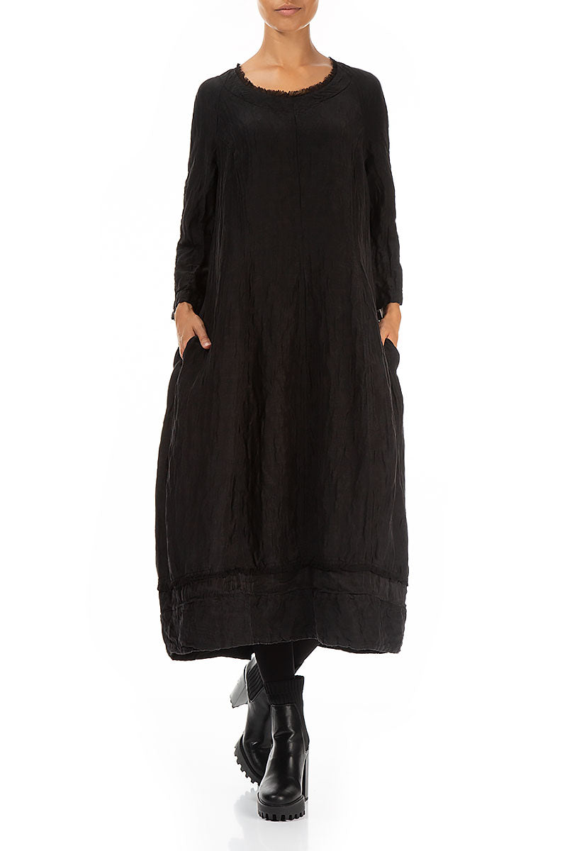 Detailed Balloon Black Silk Dress 4