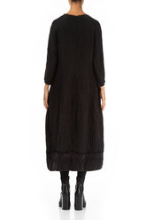 Detailed Balloon Black Silk Dress 2