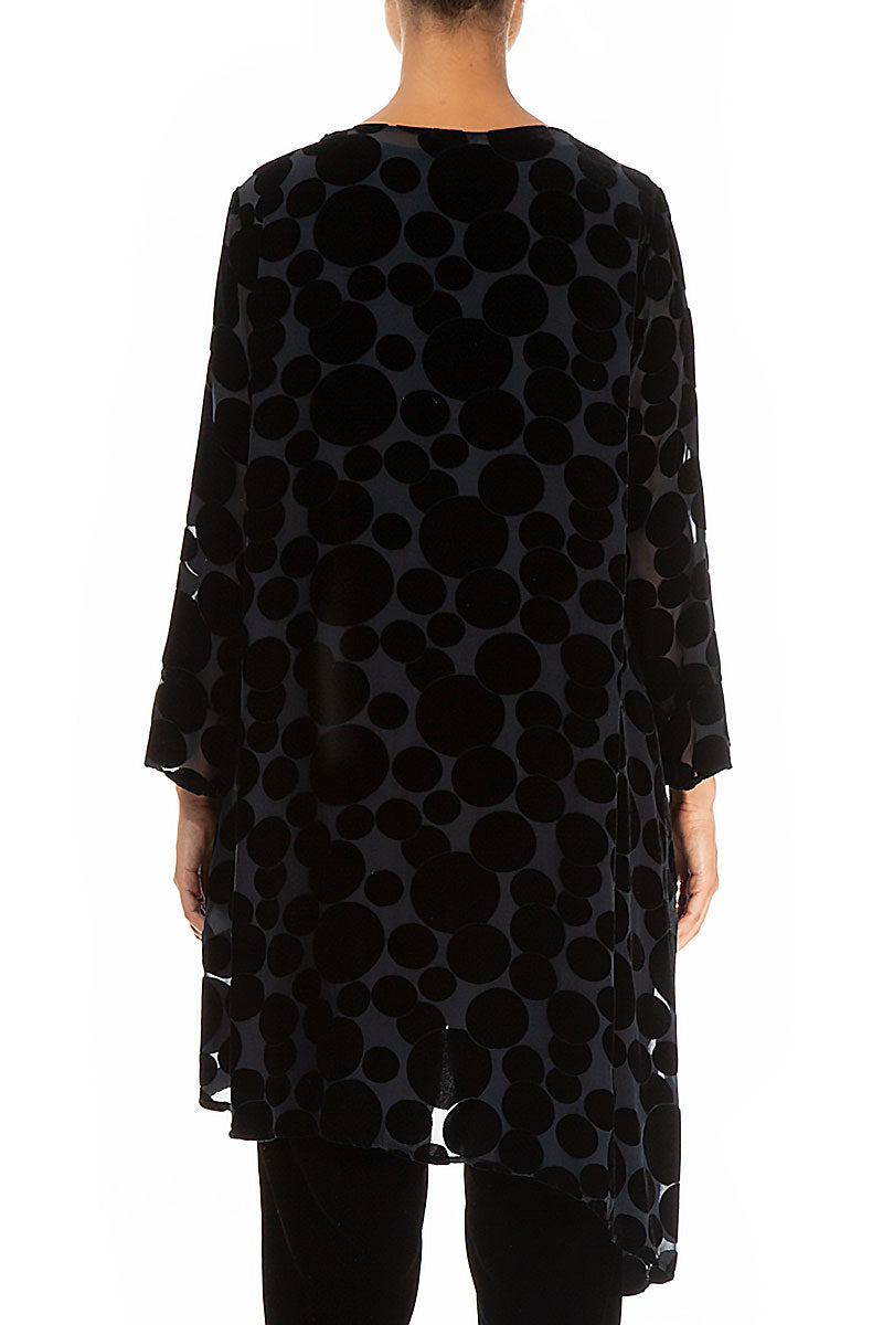 Asymmetrical Devoré Bubbles Black Silk Velvet Tunic 2