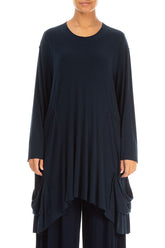 Draped Asymmetric Navy Cotton Tunic 1