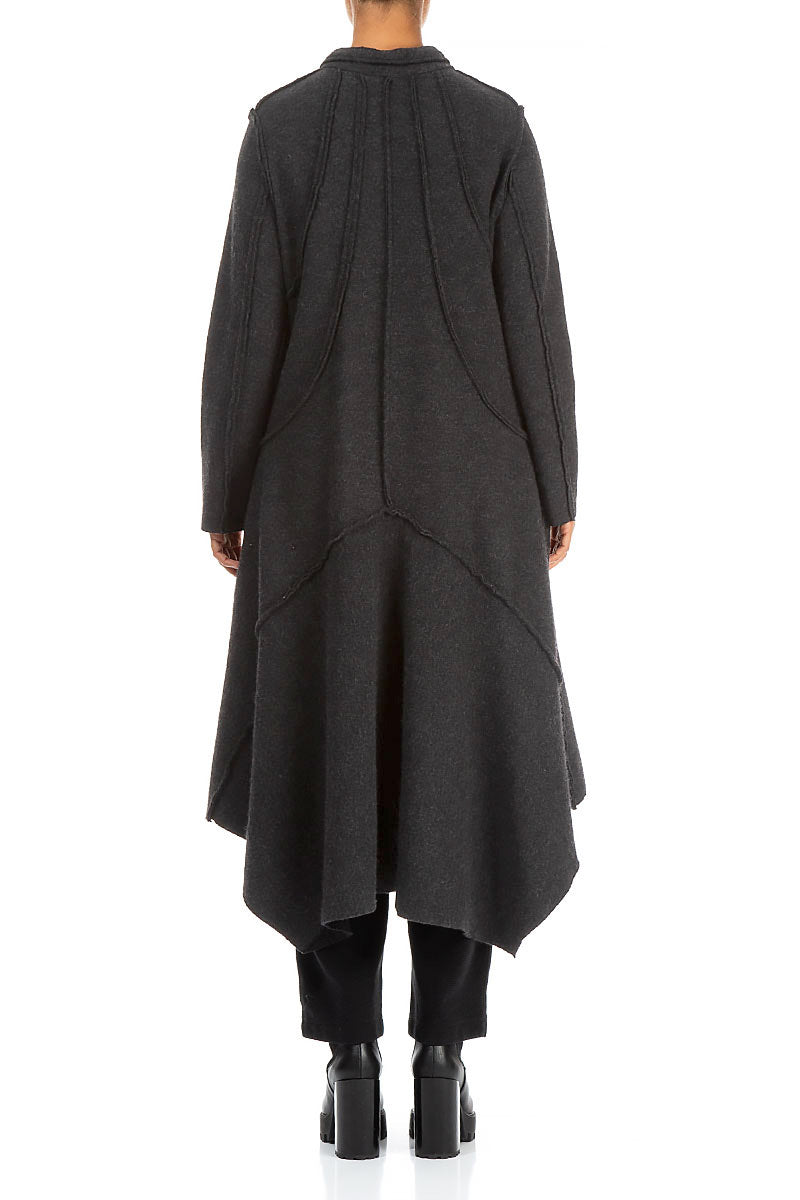 Asymmetric Hem Dark Grey Wool Coat 2