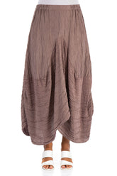 Draped Crinkled Cocoa Silk Linen Skirt 1