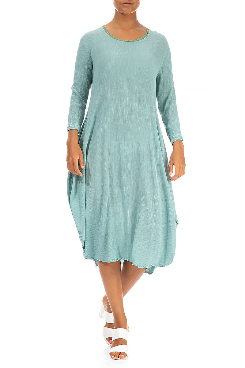 Draped Crinkled Mint Green Silk Viscose Dress 4