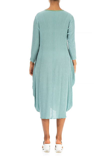 Draped Crinkled Mint Green Silk Viscose Dress 2