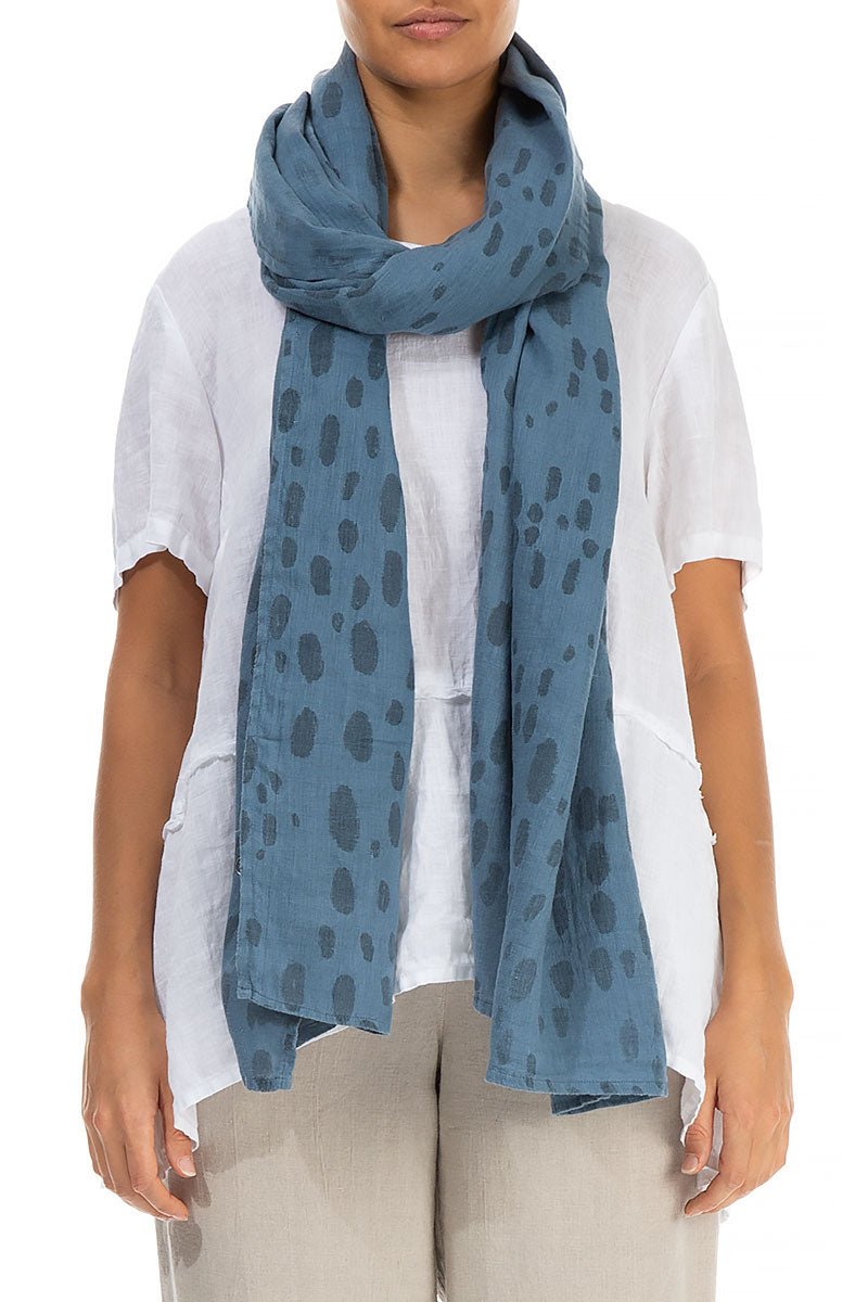 Drops Ocean Blue Gauze Linen Scarf 1