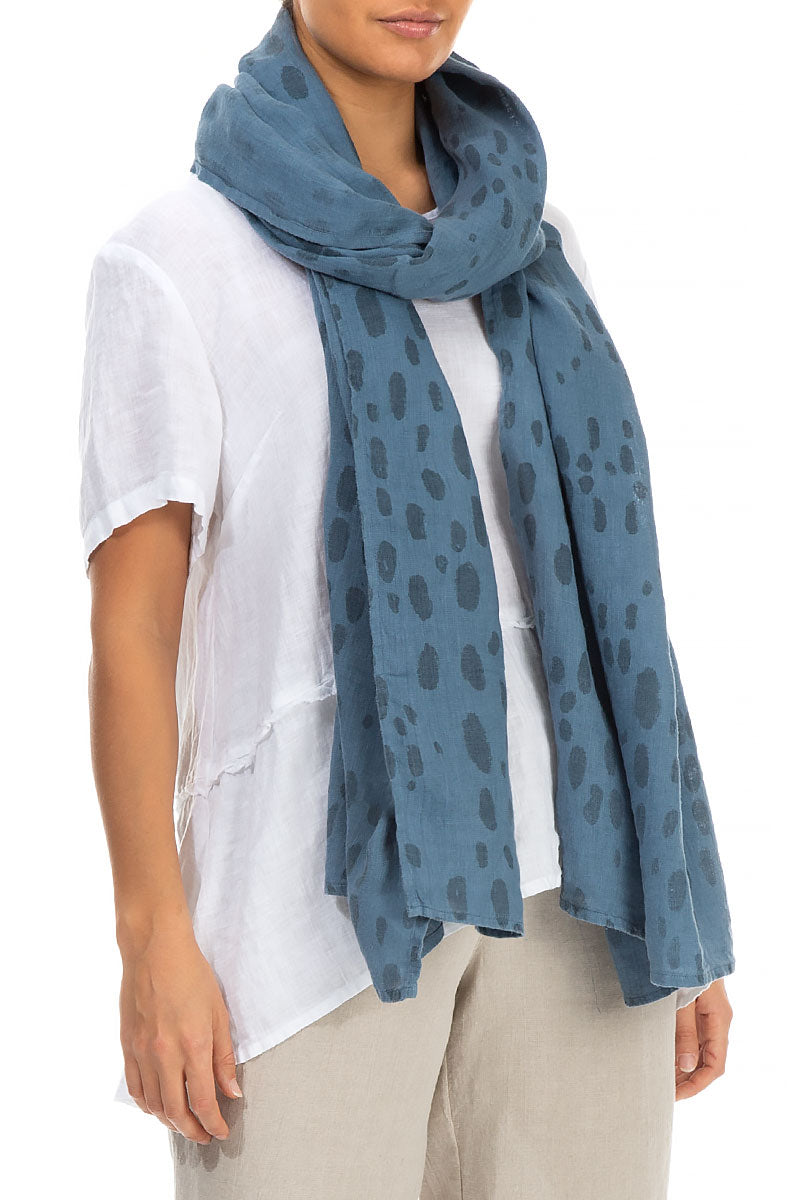 Drops Ocean Blue Gauze Linen Scarf 3