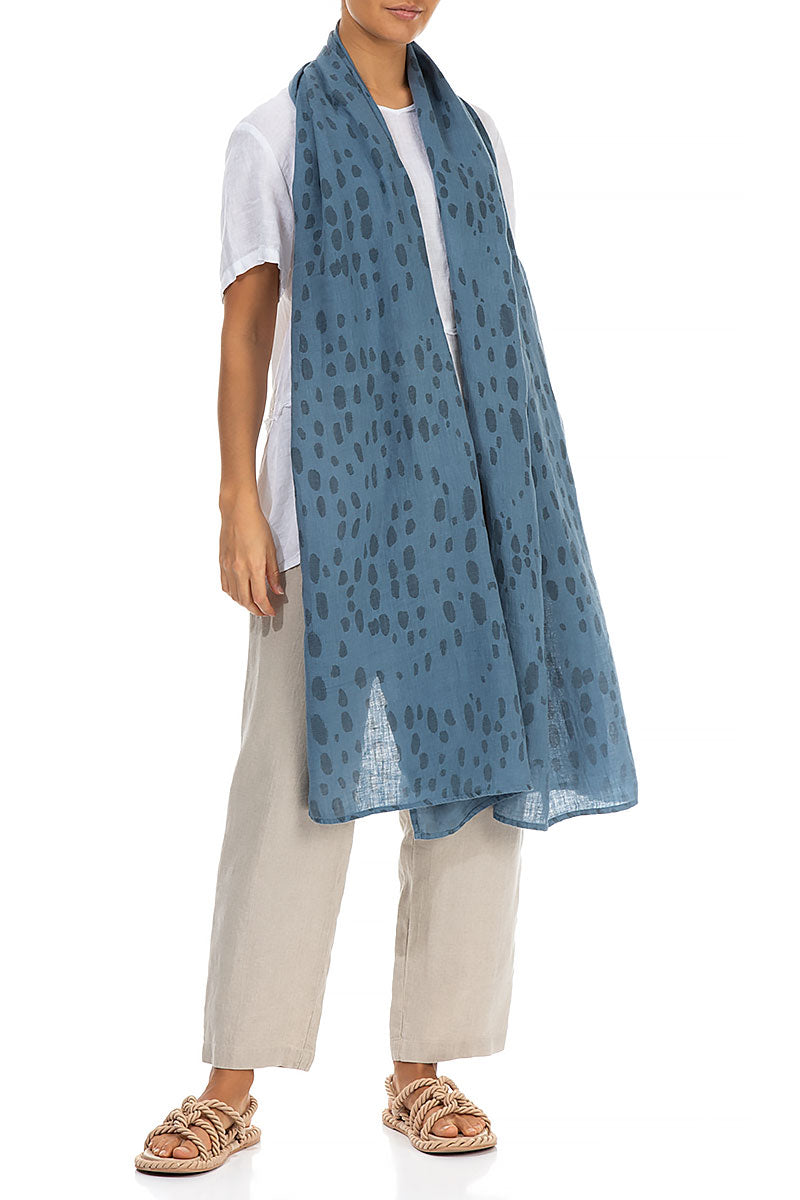 Drops Ocean Blue Gauze Linen Scarf 2