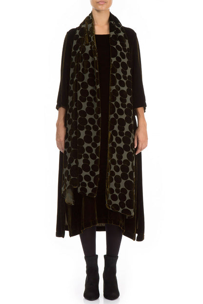Devoré Bubbles Khaki Silk Velvet Scarf 2