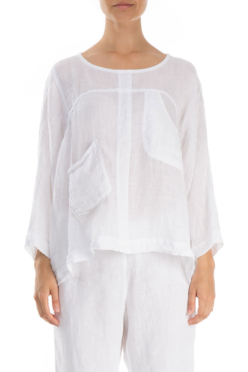 Boxy Pure White Gauze Linen Blouse 1